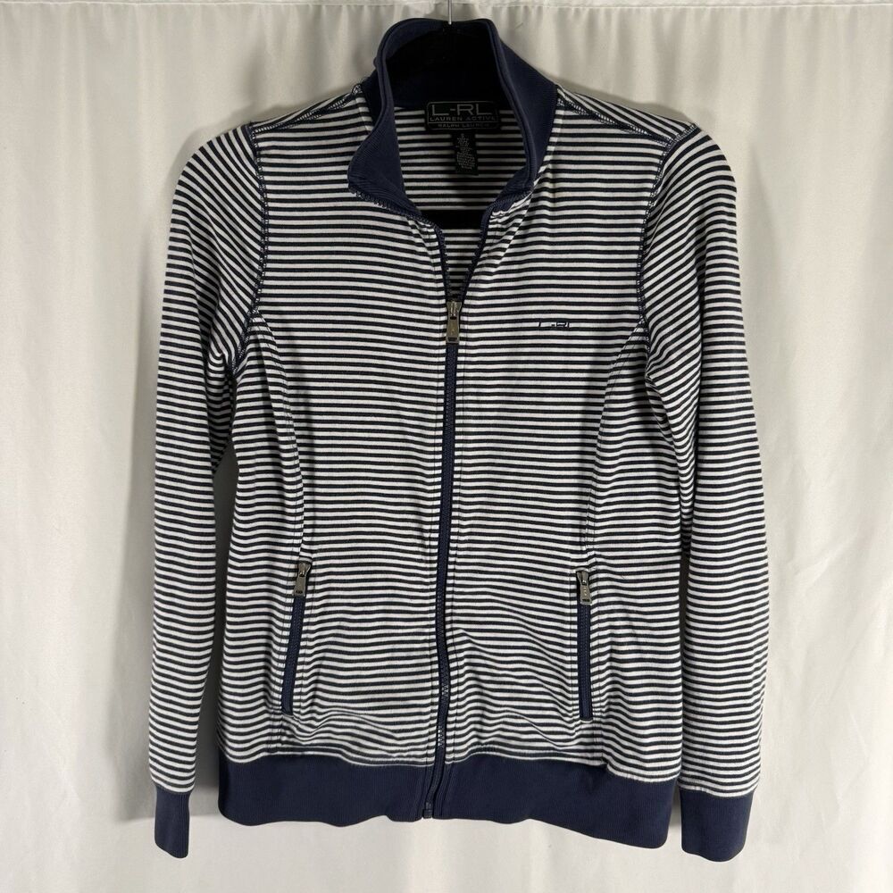 Lauren Active Ralph Lauren Jacket Women's Small White Blue Striped Full Zip
